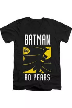 Футболка из хлопка премиум-класса с коротким рукавом и V-образным вырезом для взрослых с силуэтом Бэтмена Gildan, черный