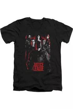 Футболка из хлопка премиум-класса с коротким рукавом и V-образным вырезом для взрослых «Лига Справедливости» Justice League Movie, черный