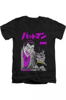 Футболка из хлопка премиум-класса с коротким рукавом и V-образным вырезом для взрослых с надписью Batman Kanji Cover Gildan, черный