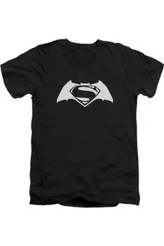Футболка из хлопка премиум-класса с коротким рукавом и V-образным вырезом с простым логотипом Batman V Superman для взрослых Gildan, черный