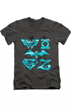 Футболка из хлопка премиум-класса с коротким рукавом и V-образным вырезом для взрослых с героями комиксов DC Superhero Girls Line Art Group Gildan, цвет charcoal