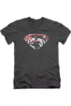 Футболка из хлопка премиум-класса с коротким рукавом и V-образным вырезом для взрослых с логотипом Batman V Superman Super Splatter Gildan, цвет charcoal