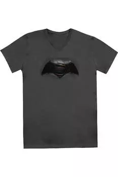 Футболка из хлопка премиум-класса с коротким рукавом и V-образным вырезом с логотипом Batman V Superman для взрослых Gildan, цвет charcoal