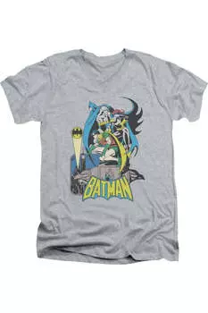 Футболка из хлопка премиум-класса с коротким рукавом и V-образным вырезом для взрослых с героями комиксов DC Batman Heroic Trio Gildan, цвет athletic heather
