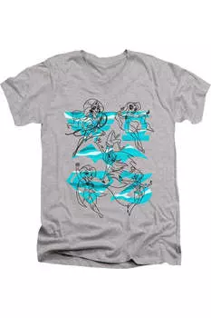 Футболка из хлопка премиум-класса с коротким рукавом и V-образным вырезом для взрослых с героями комиксов DC Superhero Girls Line Art Group Gildan, цвет athletic heather