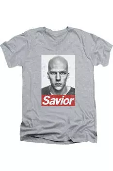 Футболка из хлопка премиум-класса с коротким рукавом и V-образным вырезом для взрослых «Бэтмен против Супермена Спасителя» Gildan, цвет athletic heather