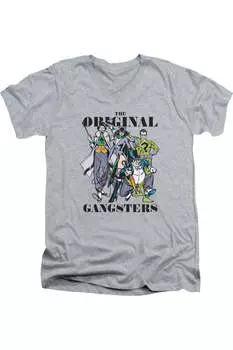 Футболка из хлопка премиум-класса с коротким рукавом и V-образным вырезом для взрослых с оригинальными гангстерами DC Comics Gildan, цвет athletic heather