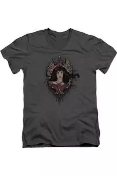 Футболка из хлопка премиум-класса с коротким рукавом и V-образным вырезом для взрослых «Бэтмен против Супермена» с крылатой богиней Gildan, цвет charcoal