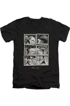 Футболка из хлопка премиум-класса с коротким рукавом и V-образным вырезом для взрослых с изображением Брюса Ли Gildan, черный