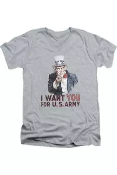 Футболка из хлопка премиум-класса с коротким рукавом и V-образным вырезом для взрослых с надписью «I Want You» от US ARMY Gildan, цвет athletic heather