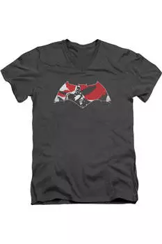 Футболка из хлопка премиум-класса с коротким рукавом и V-образным вырезом для взрослых с логотипом «Бэтмен против Супермена» Gildan, цвет charcoal