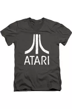 Футболка из хлопка премиум-класса с коротким рукавом и V-образным вырезом для взрослых с логотипом Atari Rough Gildan, цвет charcoal