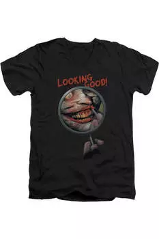 Футболка из хлопка премиум-класса с коротким рукавом и V-образным вырезом для взрослых «Бэтмен выглядит хорошо» Gildan, черный