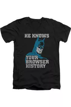 Футболка из хлопка премиум-класса с коротким рукавом и V-образным вырезом для взрослых «Бэтмен знает» Gildan, черный