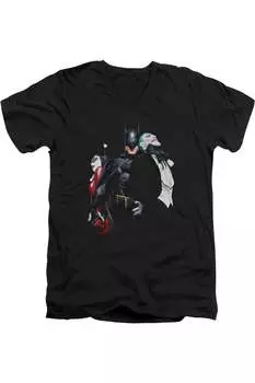 Футболка из хлопка премиум-класса с коротким рукавом и V-образным вырезом для взрослых с изображением Бэтмена Джокера Харли Чока Gildan, черный
