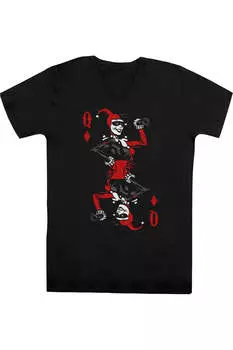 Футболка из хлопка премиум-класса с коротким рукавом и V-образным вырезом для взрослых «Бэтмен Квинн из алмазов» Gildan, черный