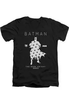 Футболка из хлопка премиум-класса с коротким рукавом и V-образным вырезом для взрослых с силуэтом звезды Бэтмена Gildan, черный
