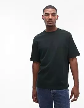 Футболка из хлопка премиум-класса, темно-зеленого цвета Mango