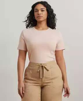 Футболка из хлопка с эластаном больших размеров Lauren Ralph Lauren, розовый