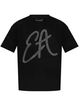 Футболка из хлопка с аппликацией логотипа Emporio Armani, черный