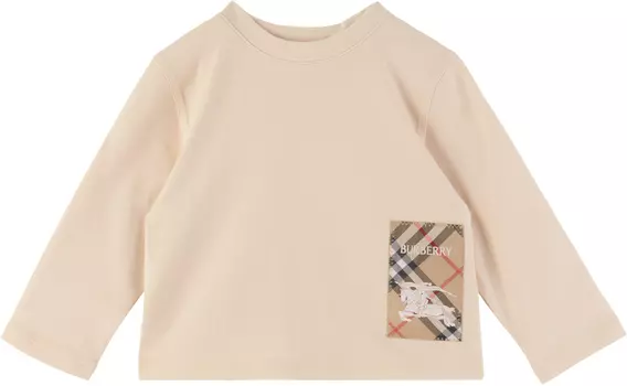Футболка из хлопка с биркой Baby Beige Check Burberry