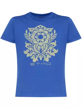 Футболка из хлопка с цветочным принтом ETRO, синий