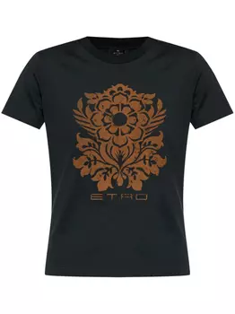 Футболка из хлопка с цветочным принтом ETRO, черный