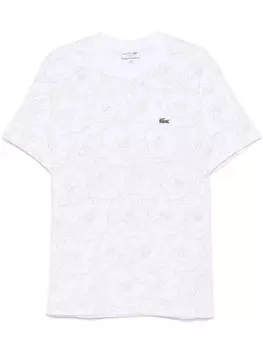 Футболка из хлопка с цветочным принтом Lacoste, белый