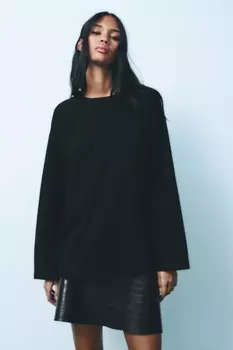 Футболка из хлопка с длинным рукавом ZARA, черный
