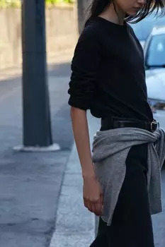 Футболка из хлопка с длинным рукавом ZARA, черный