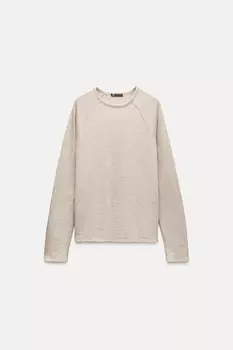 Футболка из хлопка с длинным рукавом ZARA, бежевый
