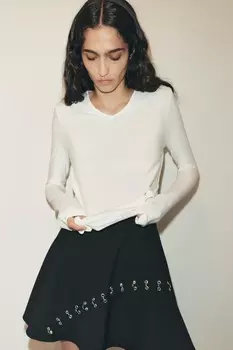 Футболка из хлопка с длинным рукавом ZARA, устрично-белый