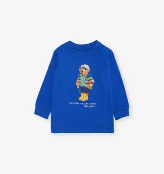 Футболка из хлопка с длинными рукавами и принтом медведя для мальчиков Polo Ralph Lauren, синий