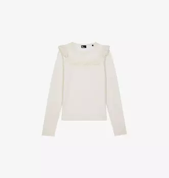 Футболка из хлопка с длинными рукавами и кружевными вставками The Kooples, белый