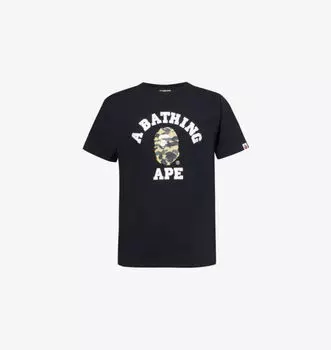 Футболка из хлопка с графическим принтом в стиле колледжа Камо A Bathing Ape, черный