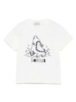 Футболка из хлопка с изображением акулы Moncler Enfant, белый