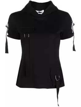 Футболка из хлопка с капюшоном и карманом-карго Blumarine, черный
