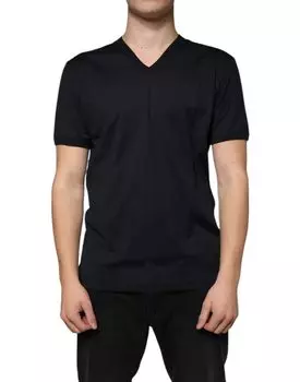 Футболка из хлопка с коротким рукавом и V-образным вырезом с синим логотипом Dolce & Gabbana