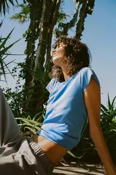 Футболка из хлопка с коротким рукавом ZARA, синий