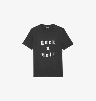 Футболка из хлопка с короткими рукавами и принтом слогана Zadig&Voltaire, цвет carbone