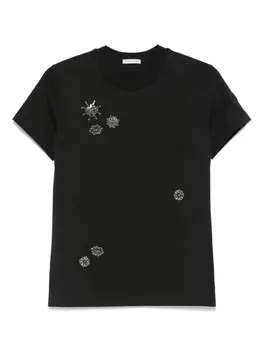 Футболка из хлопка с кристаллами и цветами Moncler, черный