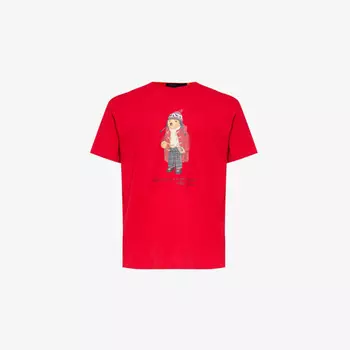 Футболка из хлопка с круглым вырезом и принтом медведя поло Polo Ralph Lauren, красный