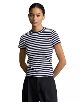 Футболка из хлопка с круглым вырезом и полосатым узором в рубчик Ralph Lauren, мультиколор