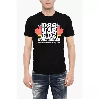 Футболка из хлопка с круглым вырезом и крупным принтом спереди Dsquared2, Black