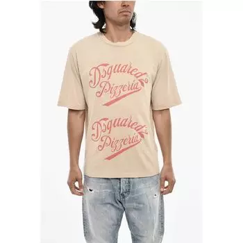 Футболка из хлопка с круглым вырезом и принтом Dsquared2, Beige