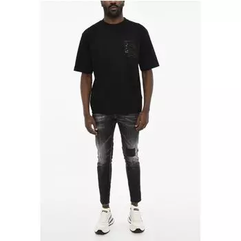 Футболка из хлопка с круглым вырезом и монограммой из пайеток Dsquared2, Black