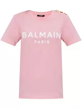 Футболка из хлопка с логотипом Balmain, розовый