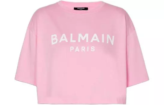 Футболка из хлопка с логотипом BALMAIN, розовый