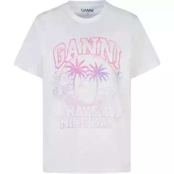 Футболка из хлопка с логотипом GANNI, белый