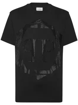 Футболка из хлопка с логотипом из стразов Philipp Plein, черный